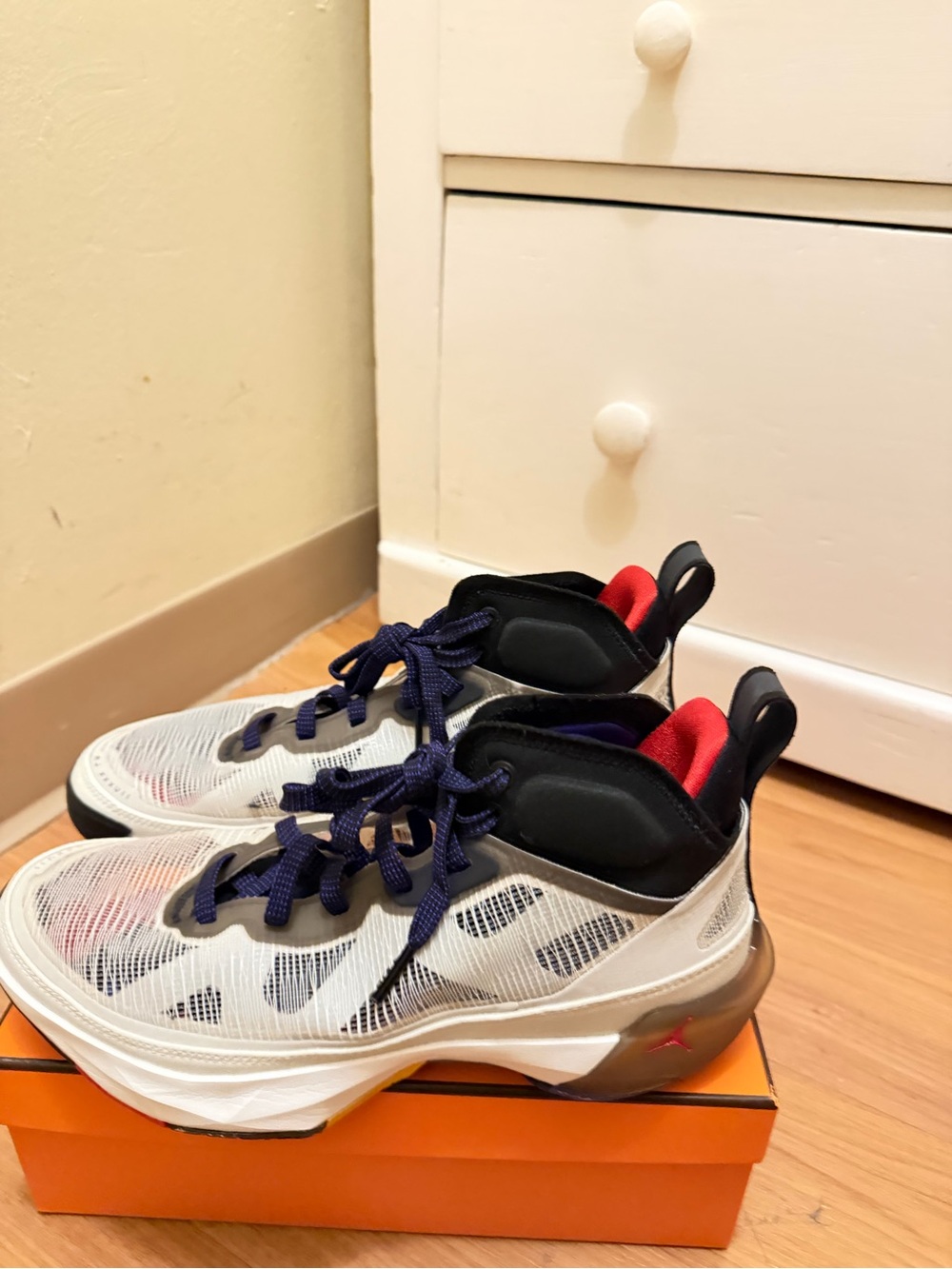 Jordan Kids' Mid-Top Sneakers in White, Black & Red